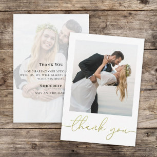 Gold Calligraphy Script Modern Simple Two Photo Thank You Card