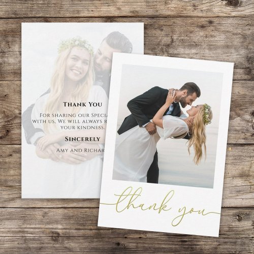 Gold Calligraphy Script Modern Simple Two Photo Thank You Card