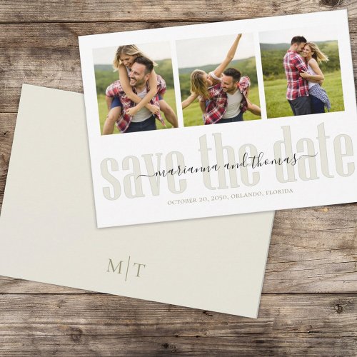 Gold Calligraphy Script Stylish Multi Photo  Save The Date