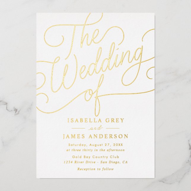 Gold Calligraphy Script Wedding  Foil Invitation (Front)