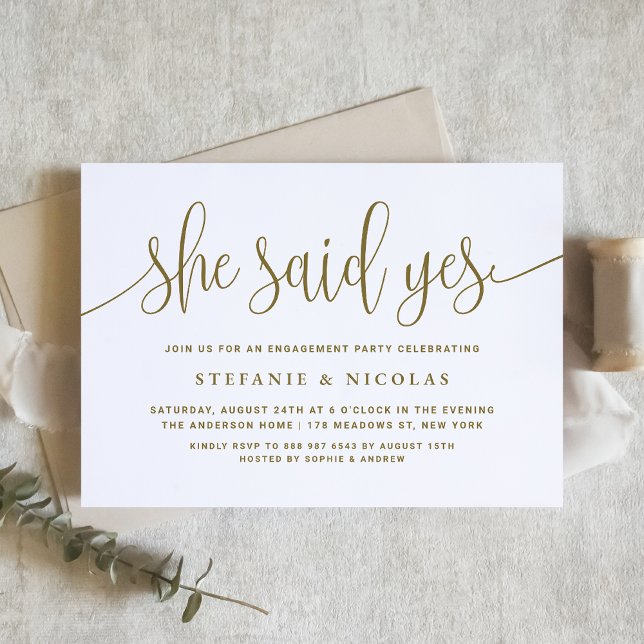 Gold Calligraphy She Said Yes Engagement Invitation (Creator Uploaded)