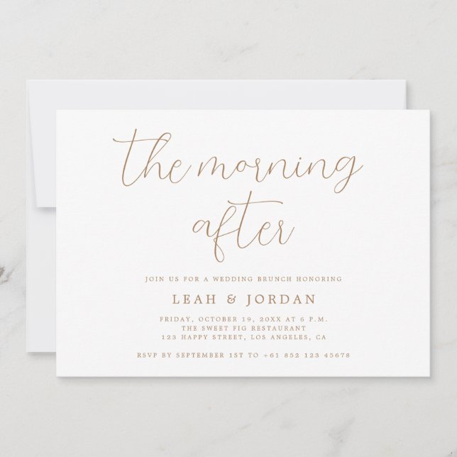 Gold Calligraphy The Morning After Wedding Brunch  Invitation (Front)
