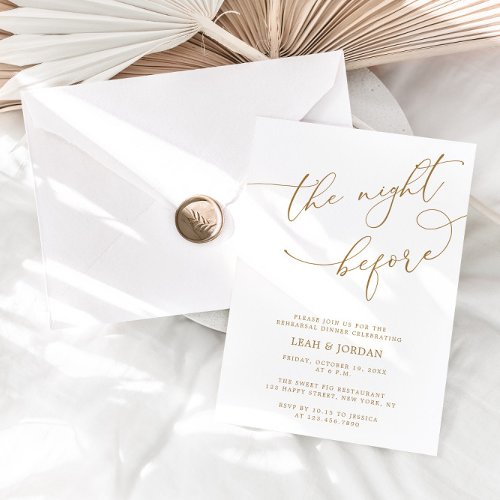 Gold Calligraphy The Night Before Rehearsal Dinner Invitation