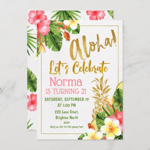 Gold Calligraphy Tropical Birthday Invitation