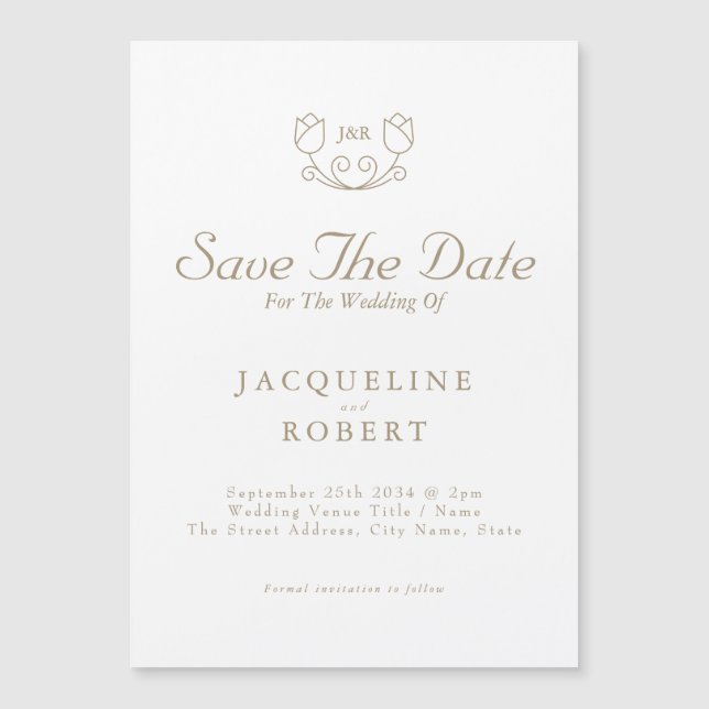 Gold Calligraphy Tulip Save The Date Wedding Magnetic Invitation (Front)