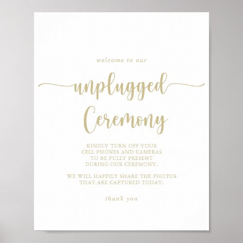 Gold Calligraphy Unplugged Ceremony Sign