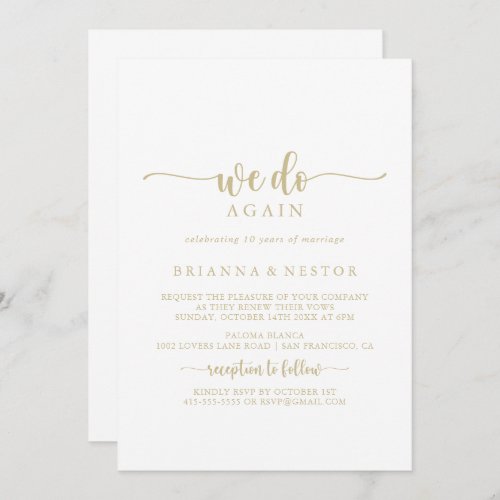 Gold Calligraphy We Do Again Vow Renewal  Invitation
