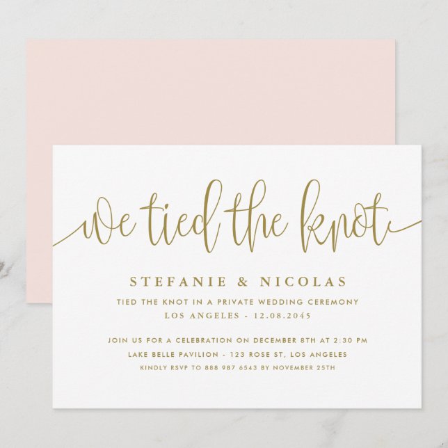 Gold Calligraphy We Tied The Knot Wedding Invitation (Front/Back)