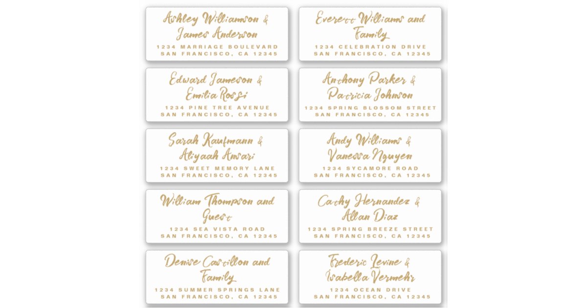 Gold Calligraphy Wedding Guest Address Labels | Zazzle