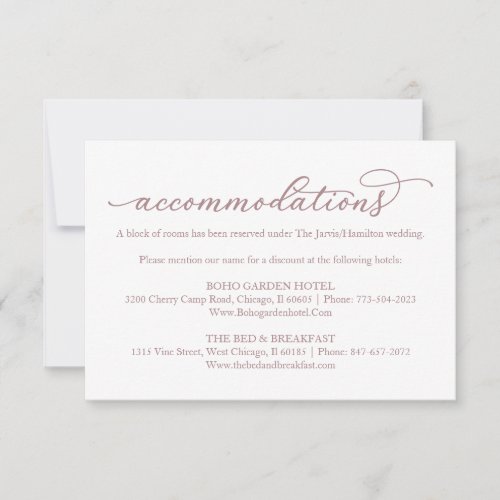 Gold Calligraphy Wedding Hotel Accommodations RSVP