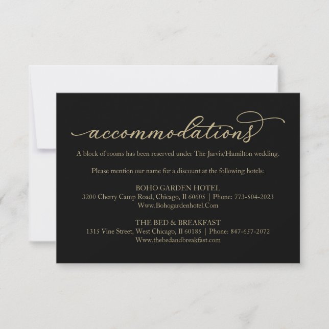 Gold Calligraphy Wedding Hotel Accommodations RSVP Card (Front)