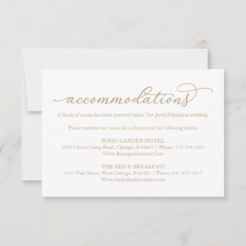 Gold Calligraphy Wedding Hotel Accommodations RSVP Card