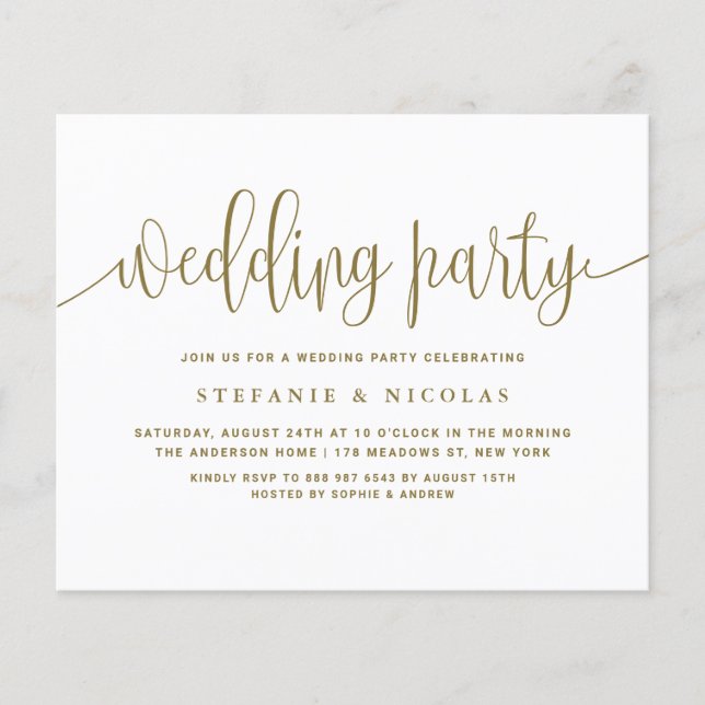 Gold Calligraphy Wedding Party Invitation (Front)
