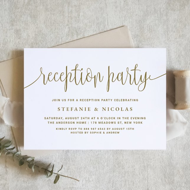 Gold Calligraphy Wedding Reception Party Invitation (Creator Uploaded)