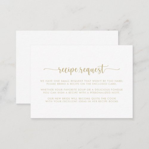 Gold Calligraphy Wedding Recipe Request  Enclosure Card