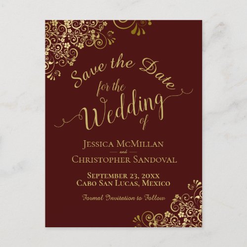 Gold Calligraphy Wedding Save the Date Auburn Announcement Postcard