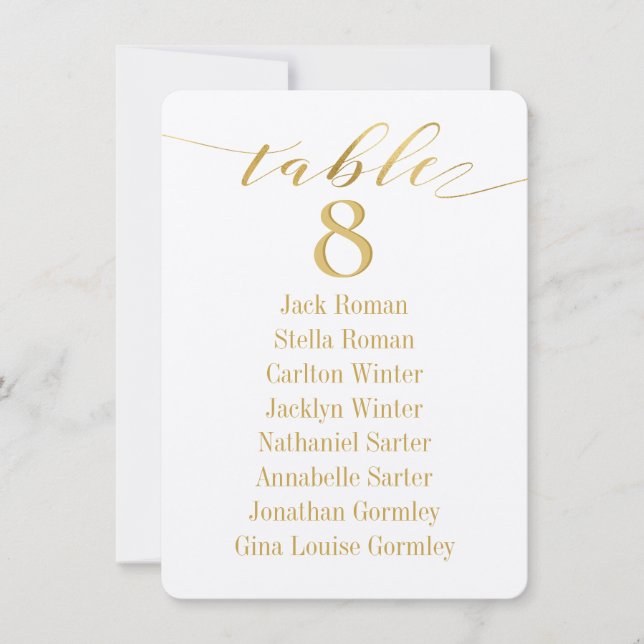 Gold Calligraphy Wedding Seating Chart Card (Front)