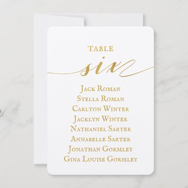 Gold Calligraphy Wedding Seating Chart Card (Front)