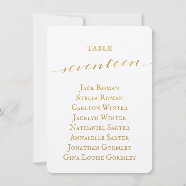 Gold Calligraphy Wedding Seating Chart Card (Front)