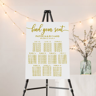 Gold Calligraphy Wedding Seating Plan Foam Board