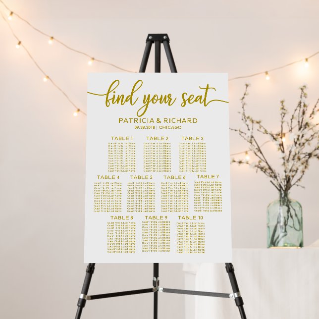 Gold Calligraphy Wedding Seating Plan Foam Board (In Situ (Stand))