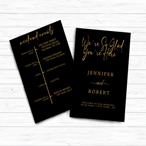 Gold Calligraphy wedding weekend events card