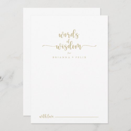 Gold Calligraphy Wedding Words of Wisdom  Advice Card
