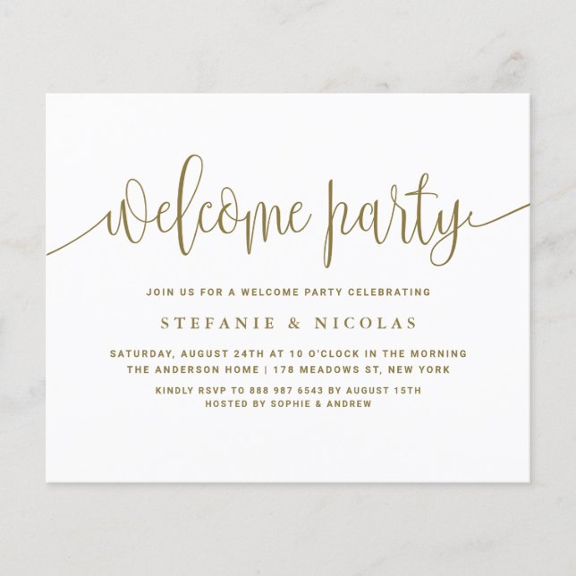 Gold Calligraphy Welcome Party Invitation (Front)