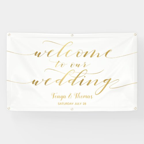 Gold Calligraphy White Welcome To Our Wedding Banner
