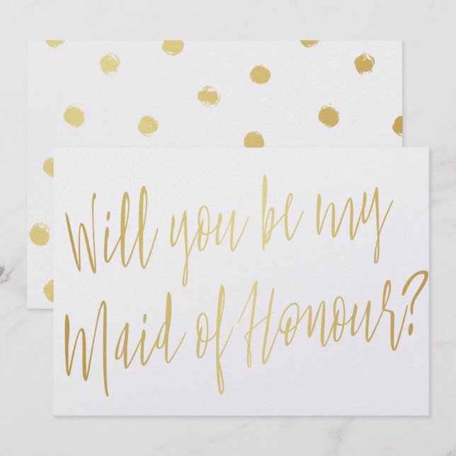 Gold Calligraphy "Will you be my maid of honor" Invitation (Front/Back)