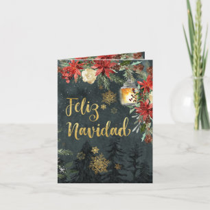 Gold Calligraphy Woodland Forest Spanish Navidad Holiday Card