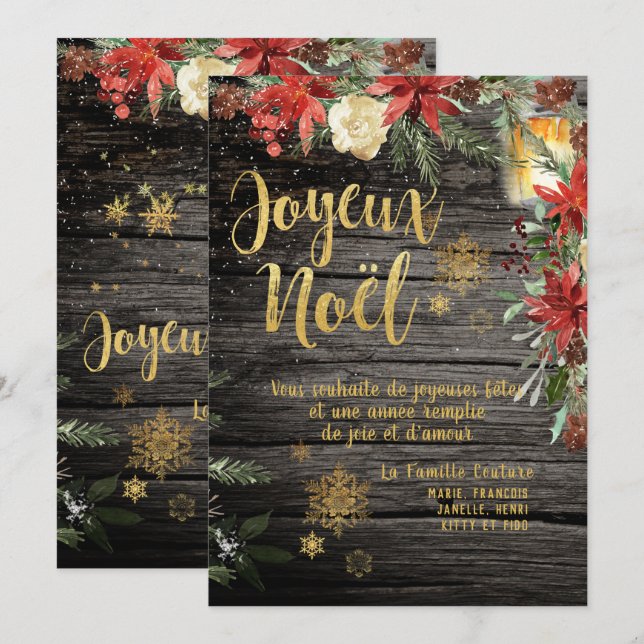 Gold Calligraphy Woodland French Joyeux Noel Card (Front/Back)