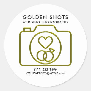 Gold Camera Heart & Wedding Rings Photography Classic Round Sticker