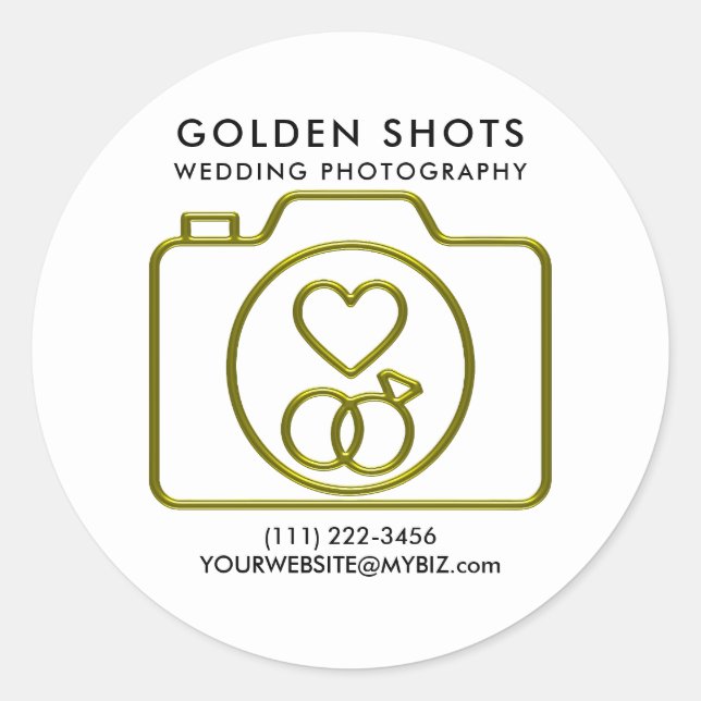 Gold Camera Heart & Wedding Rings Photography Classic Round Sticker (Front)