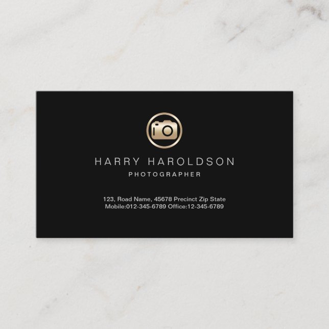 Gold Camera Icon Photographer Business Card (Front)