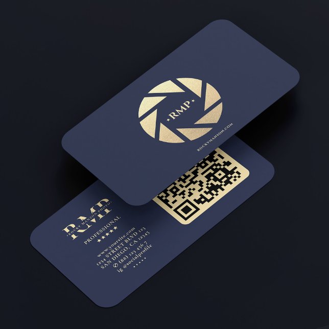 Gold Camera Lens Dark Navy Blue Photographer  Business Card (Gold Camera Lens Dark Navy Blue Photographer Business Card
)
