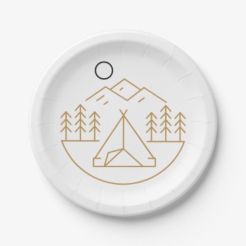 Gold Camping Line Art _ Family Reunion Paper Plates