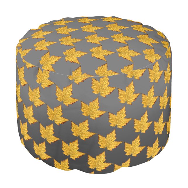 Gold Canada Pouf Ottoman Custom Canada Souvenir (Angled Front)