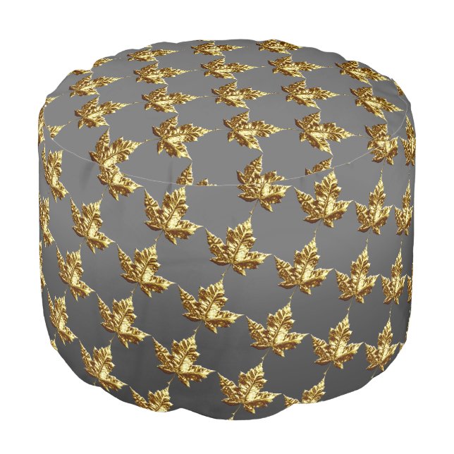 Gold Canada Pouf Ottoman Custom Canada Souvenir (Angled Front)
