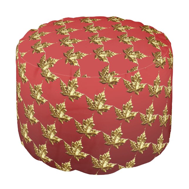 Gold Canada Pouf Ottoman Custom Canada Souvenir (Angled Front)
