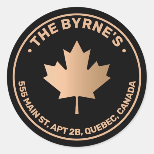 Gold Canadian Maple Leaf Address Classic Round Sticker