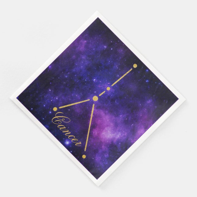 Gold Cancer Constellation on Dark Galaxy | Paper Dinner Napkins (Corner)