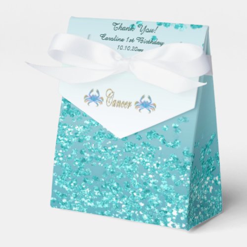 Gold Cancer  Teal Blue Glitter Birthday Favor Boxes