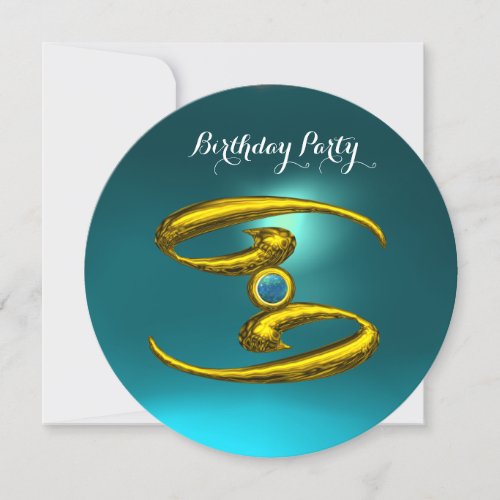 GOLD CANCER ZODIAC BIRTHDAY JEWEL Opale Aqua Blue Invitation