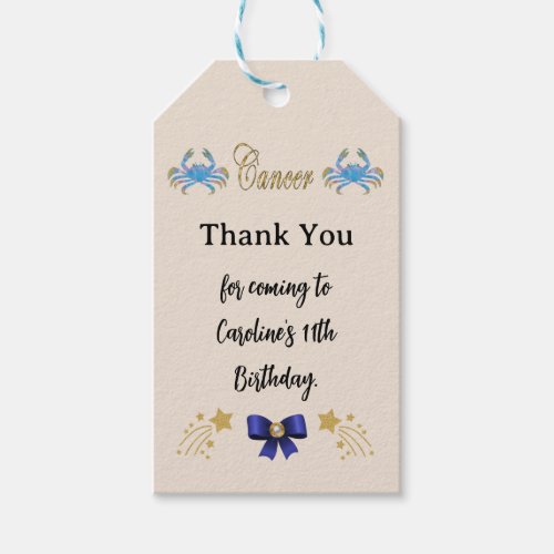 Gold Cancer Zodiac Gold Typography Birthday  Gift Tags