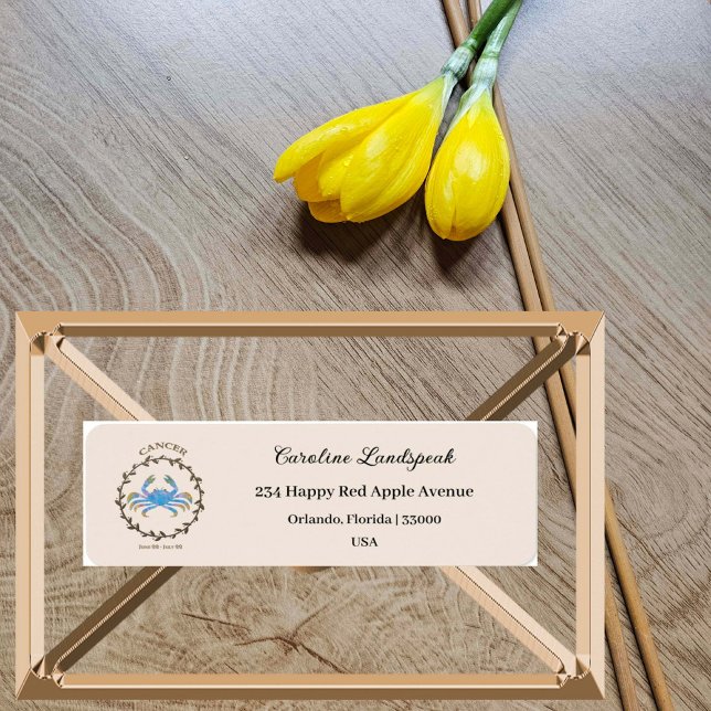 Gold Cancer Zodiac Sign, Embossed Floral Address Label (Creator Uploaded)