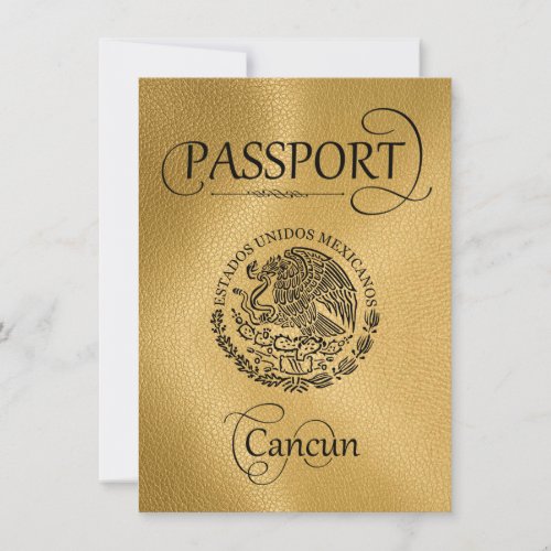 Gold Cancun Passport Save the Date Card
