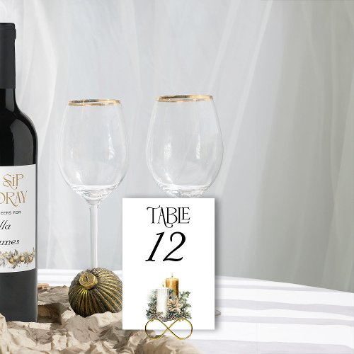 Gold Candle and Holly Christmas Wedding Table Number