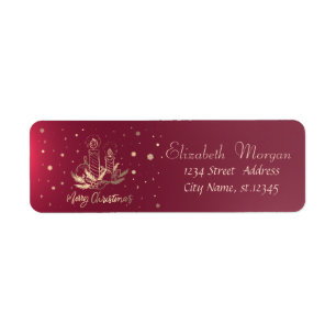 Gold Candle,Balls,Pine Tree Branches Snowflakes Label