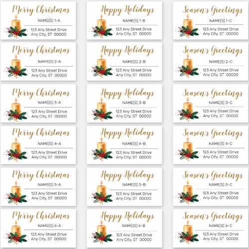 Gold Candle Flora Christmas Holiday Address Labels